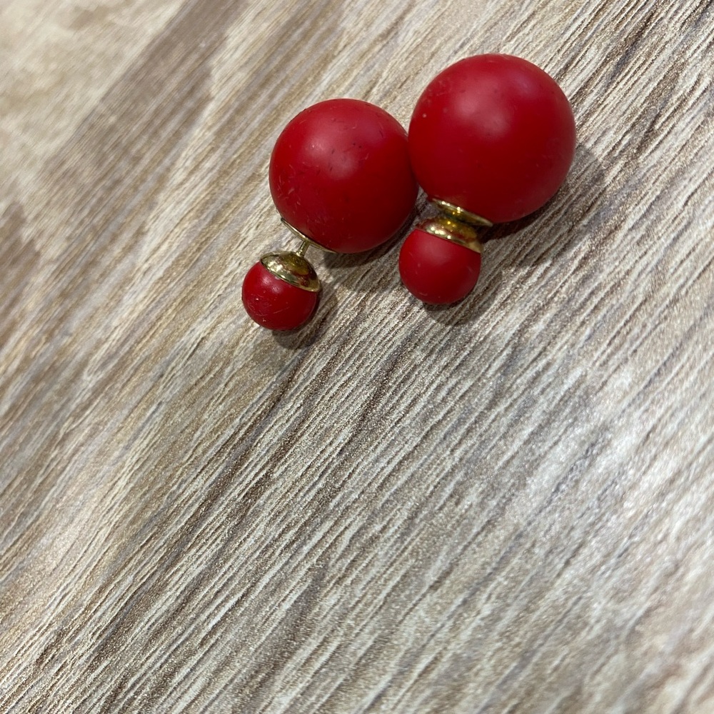 Red and Gold Double Sides Stud Earrings